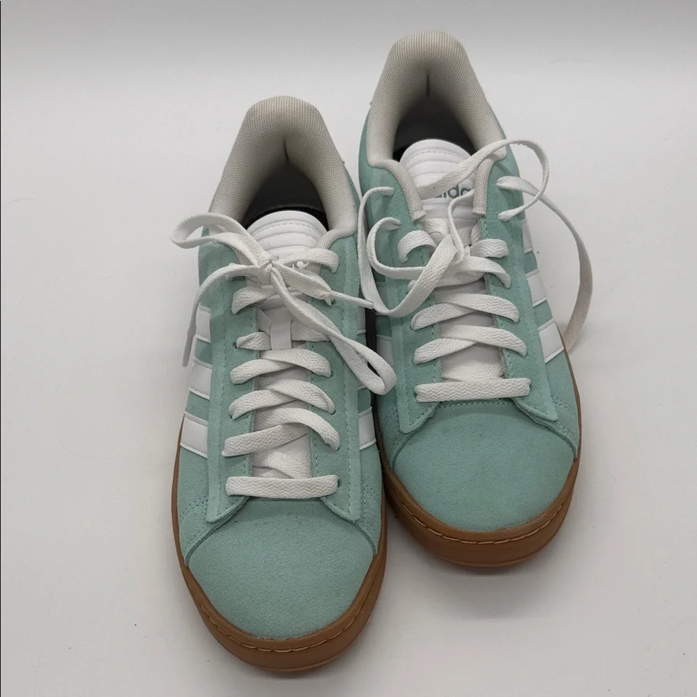 adidas Mint Green Suede Sneakers with White Stripes and Gum Sole NWOT - Picture 1 of 8